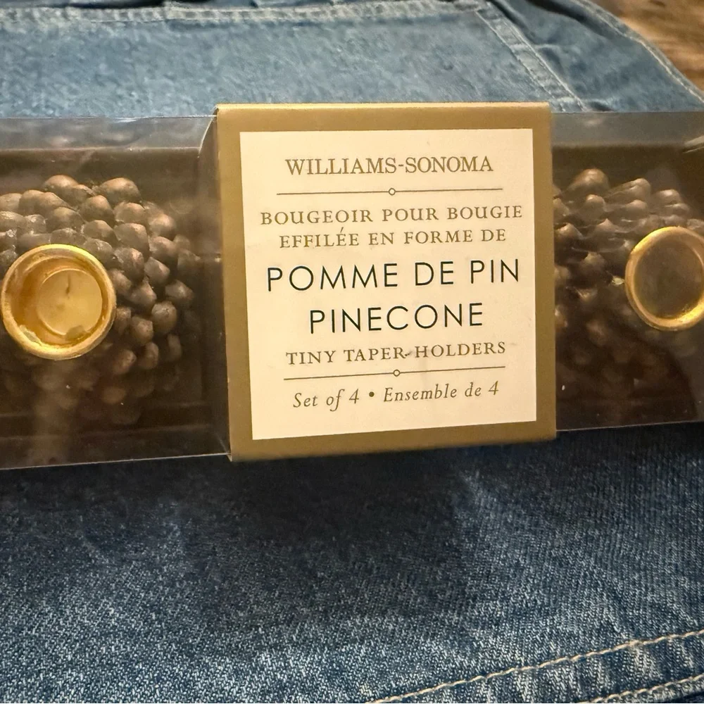 Williams Sonoma Pinecone Tiny Taper Candle Holders - Brown
